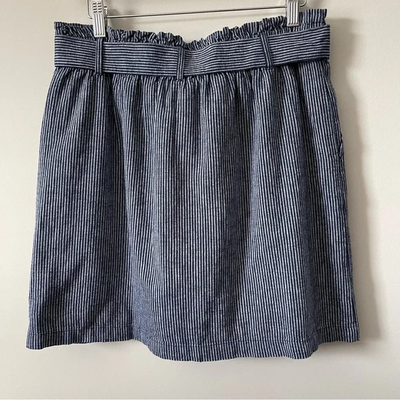 J Crew Linen-cotton paper-bag mini skirt Navy/White Striped Size Medium - Picture 6 of 11